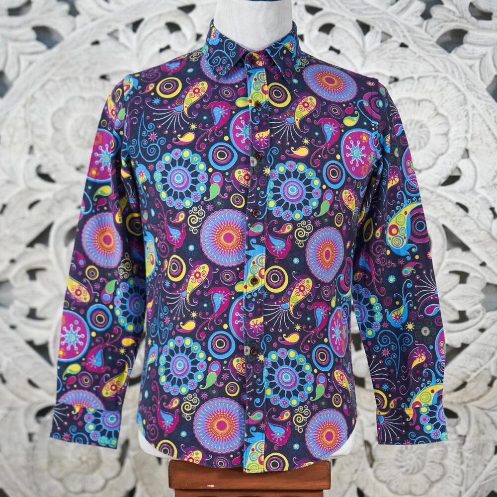 Vintage Psychedelic Men’s Shirt L (Fits Small) Multicolor Paisley Print